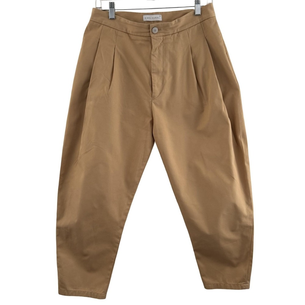 Sibel Saral Pants Womens Medium Beige Cotton Chino Tapered Crop Twill Pleated